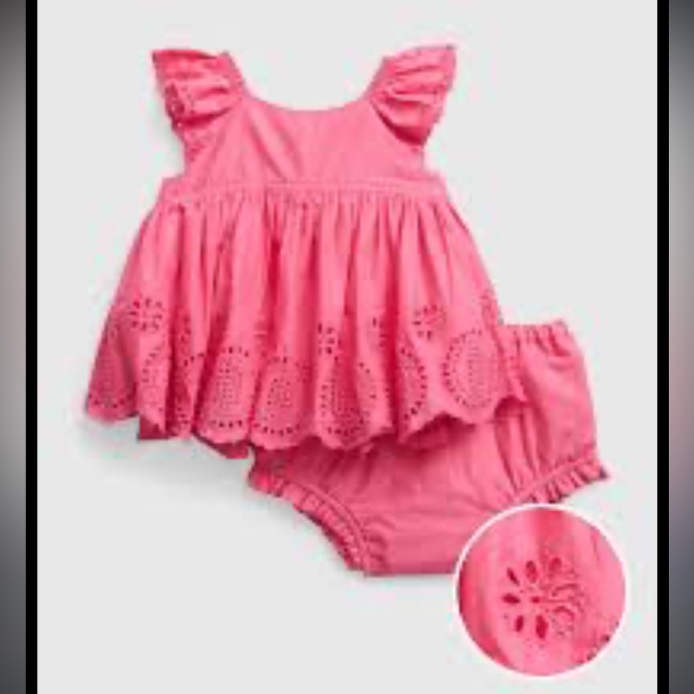 Baby GAP Pink Eyelet Infant Dress Boderier Culottes Girls Toddler 6-12 Months